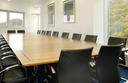 An empty boardroom table