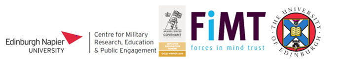Logos of the centre, Armed Forces Covenant, Forces in Mind Trust and Edinburgh University