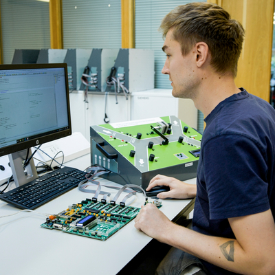 Engineering student working on a computer