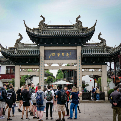 People outside a Chinese temple