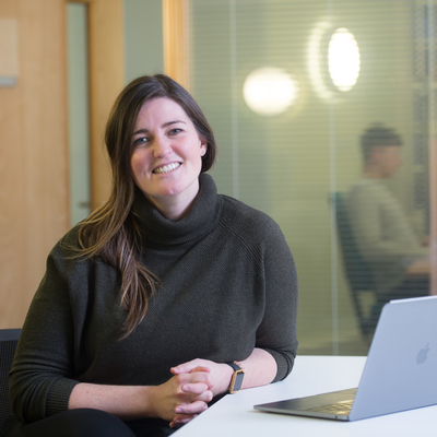 Quantity Surveying student Olivia Bennett with her laptop