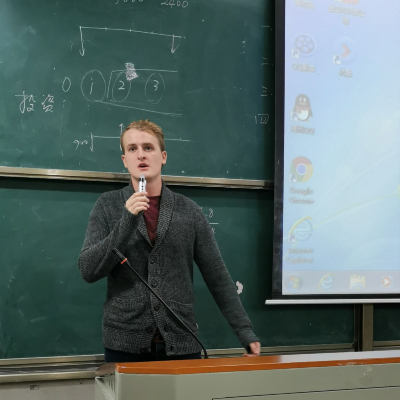 Mechanical Engineering student, Matus Lucky, giving a talk in China