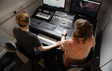 Students using sound board