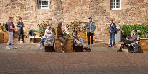 Students in campus courtyard