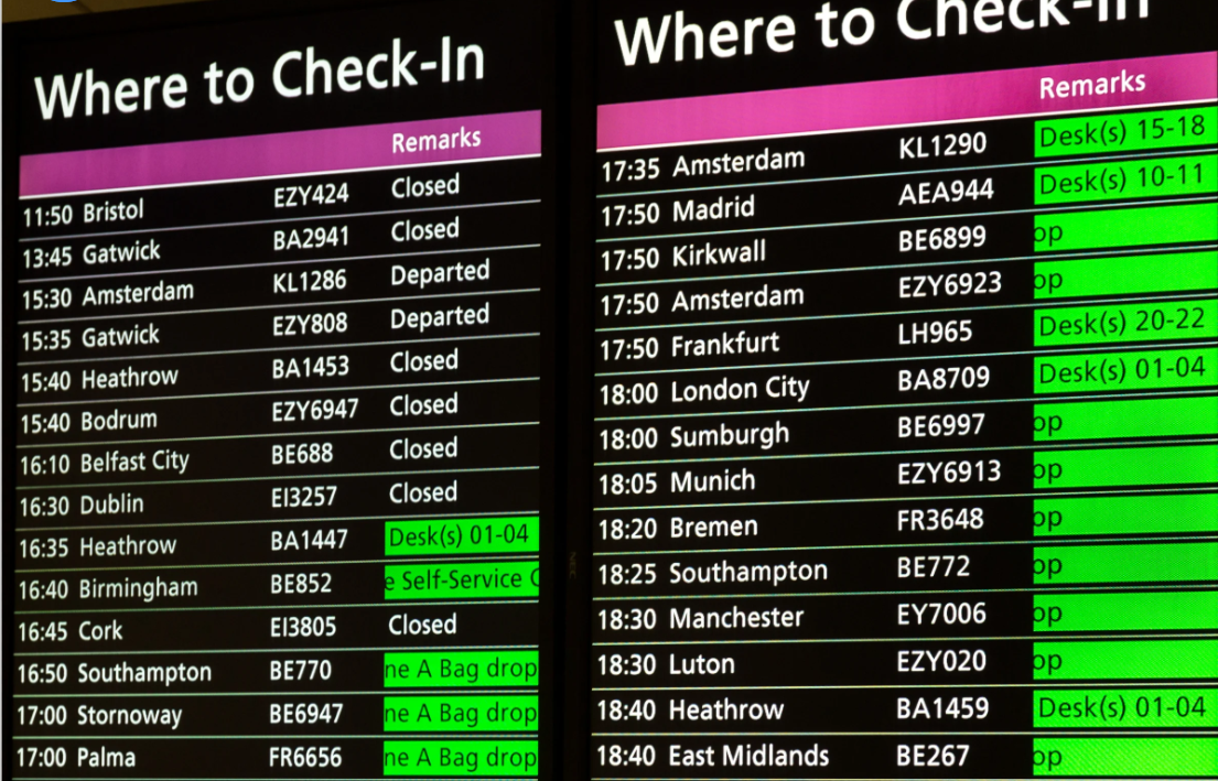 Airport destination board