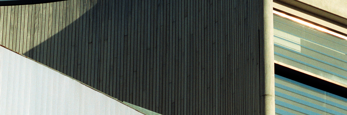 Abstract exterior photo of Edinburgh Napier University Sighthill campus building at night