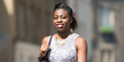 Photo of Onye, an undergraduate law student smiling for the camera