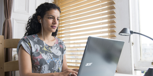  MSc Marketing and Events Management student Casandra Alvarez working on a laptop at home