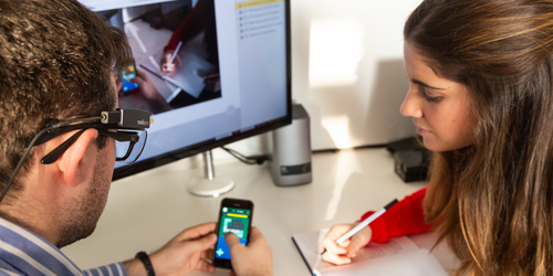 Student looking through interactive glasses