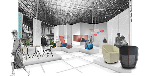 Design for an exhibition stand for the Milan Furniture Fair (design by Agnieszka Mietkiewicz)