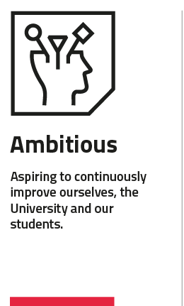 Ambitious: aspiring to continuously improving ourselves, the University and our students
