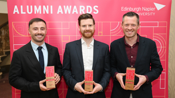 Previous winners Zander Murray, Harry Mclaren and Graeme Jones holding their trophies