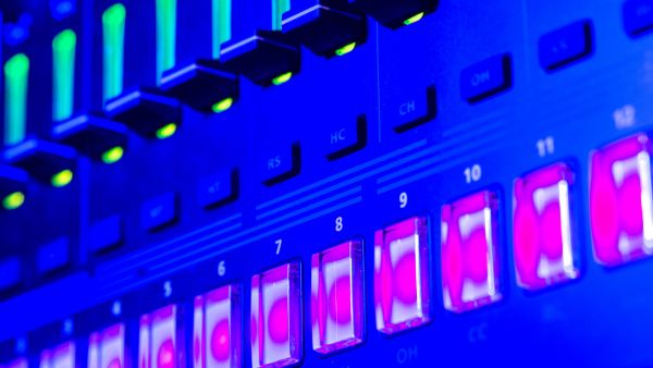 A piece of music studio kit in fluorescent colours