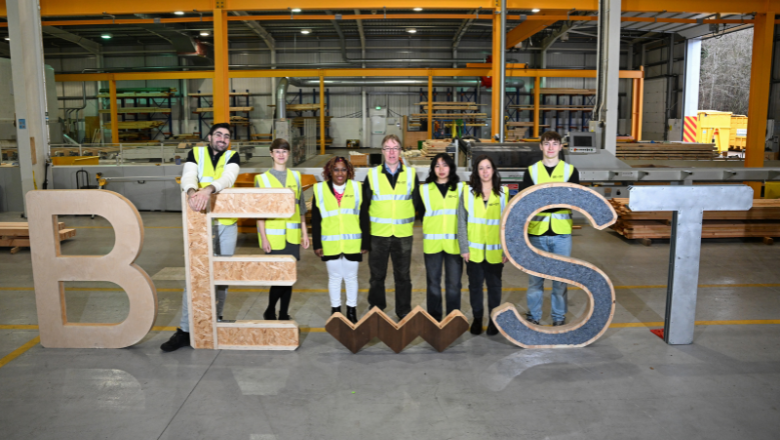 Professor Robert Hairstains and Dr Andrew Livingstone with students and alumni at the BE-St faciltiy in Hamilton