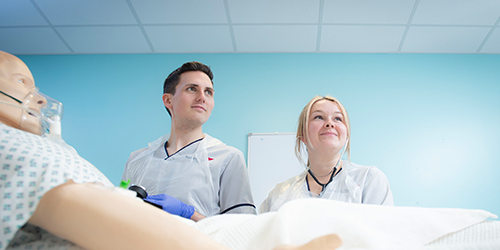 LD Nursing Students Debra Duncan and Ewan Donaldson do some general Nursing tasks