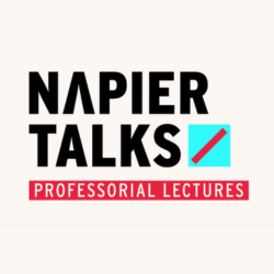 Napier Talks Professorial Lectures logo in black, turquoise and red.