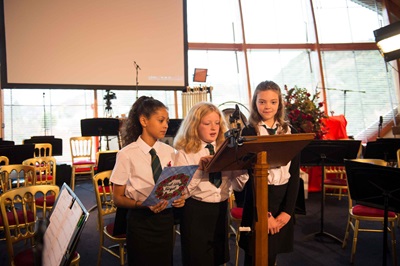 Pupils recite poetry at the Concert for Cooperation at Craiglockhart