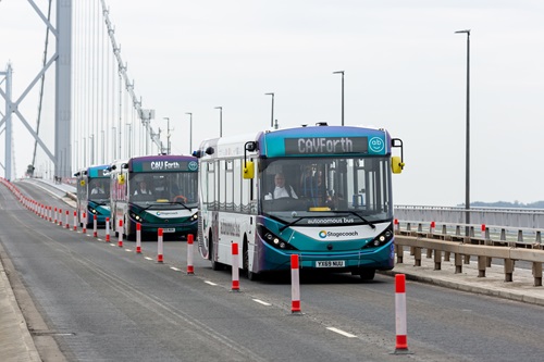 CAVForth automated buses crossing the Forth Road Bridge