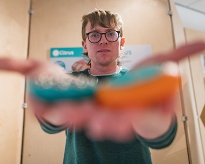 Jacob Stanley with his Product Design Degree Show project, Citrus