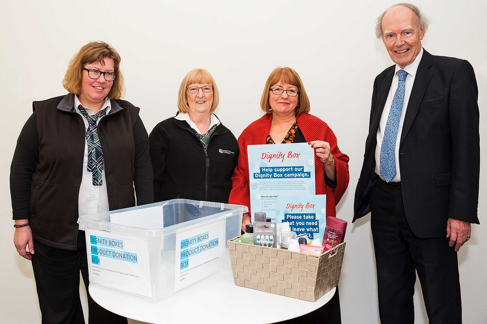 Ann Marie Rafferty and Anne McIntosh from West Lothian Council join Isabel Dosser and West Lothian Council Leader, Lawrence Fitzpatrick at Bathgate Partnership Centre. 
