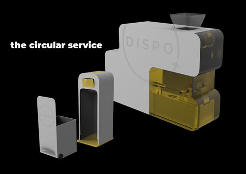 A mock-up of PPE recycling bin and machine, Dispo