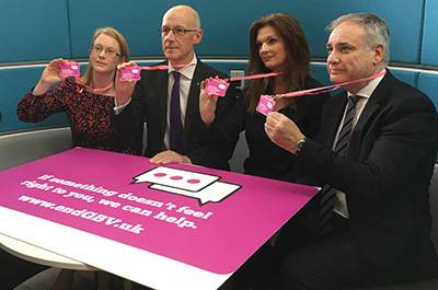 Shirley-Anne Somerville, Deputy First Minister John Swinney, Fiona Drouet and Minister for Further Education, Higher Education and Science, Richard Lochhead