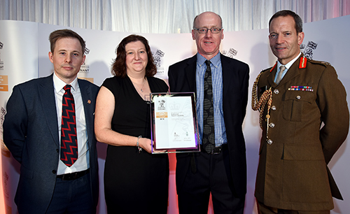 Edinburgh Napier’s Gary Seath, Claire Biggar and Alistair Sambell with Lieutenant-General Tyrone Richard Urch. 