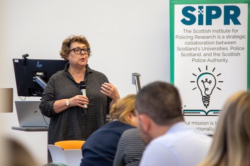 Edinburgh Napier University Principal Sue Rigby speaking to the audience at the Neurodiversity in Policing conference