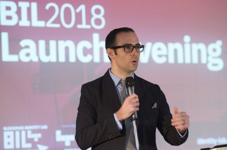 Adam Vaziri speaking at the launch of the Blockpass Identity Lab