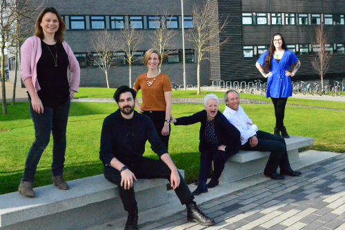 CATE team, led by Mark Huxham, on and around the benches at the Sighthill campus