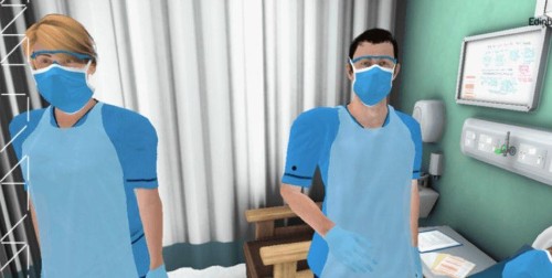 Two masked nurses grabbed from Covid-19 training video game
