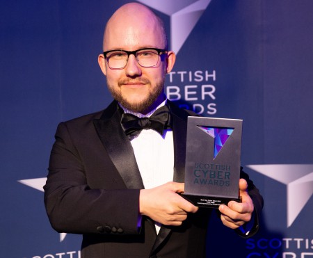 Peter Aaby with his award at the Scottish Cyber Awards