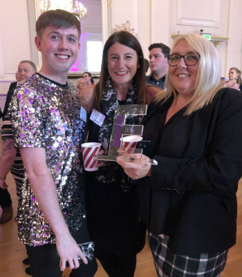 Cairn Robertson, Professor Jane Ali-Knight and Sylvia Thompson with the E Award