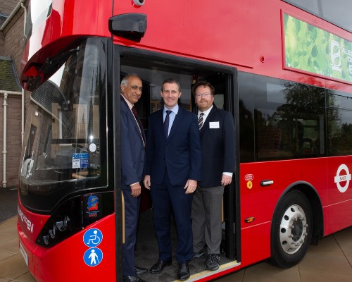 Michael Matheson, Cabinet Secretary for Transport, joins University staff on an electric double decker