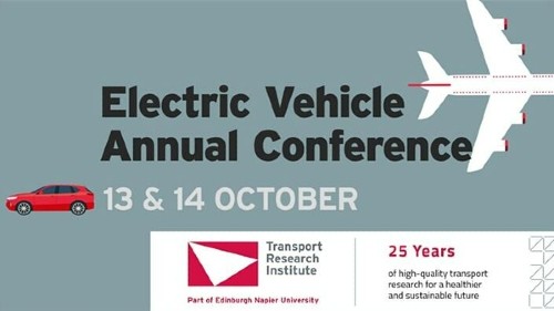 Graphic of car and aeroplane with text giving detail of Electric Vehicle Annual Conference
