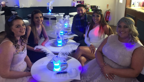 Events students gathered round tables at Night In fundraiser