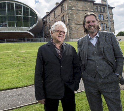 Jeremy Thomas and David Eustace standing together outside Edinburgh Napier's Craiglockhart campus