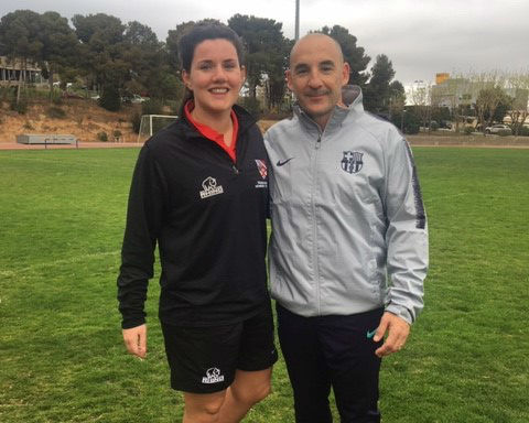 Kayleigh Mcneill in football kit with Chapi Ferrer