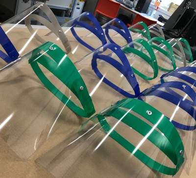 Close-up of visors made at Merchiston for health workers
