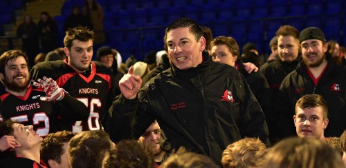 Coach Pete Laird in the middle of Napier Knights American Football team