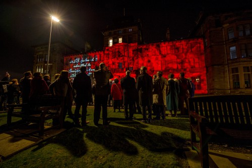 Poppies projected on to Craiglockhart building