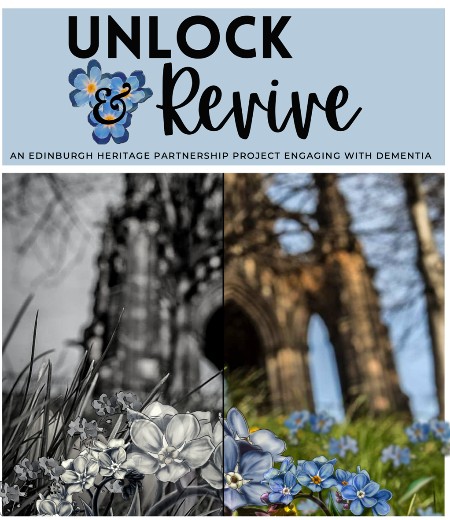 Graphic headed 'Unlock & Revive' over an image showing the base of the Scott Monument and flowers in Princes Street Gardens East