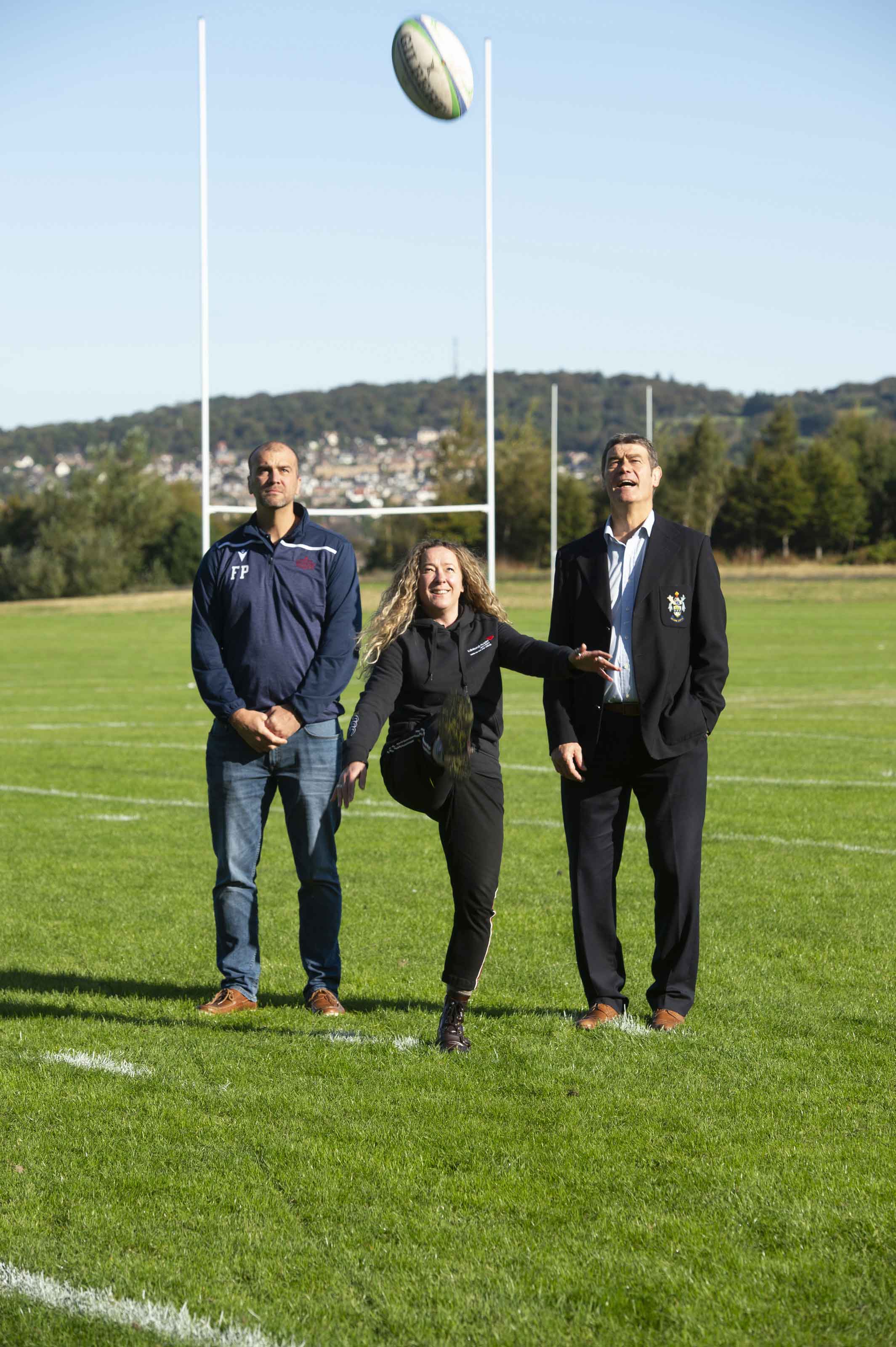 (From left to right) Fergus Pringle (head coach of Watsonians Super6), Dr Susan Brown (Edinburgh Napier University lead for the Strategy for Sport) and Euan Kennedy (president, Watsonians Rugby Club).