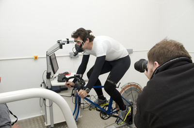 Mark Beaumont, cyclist and adventurer, in the environmental chamber at Sighthill campus