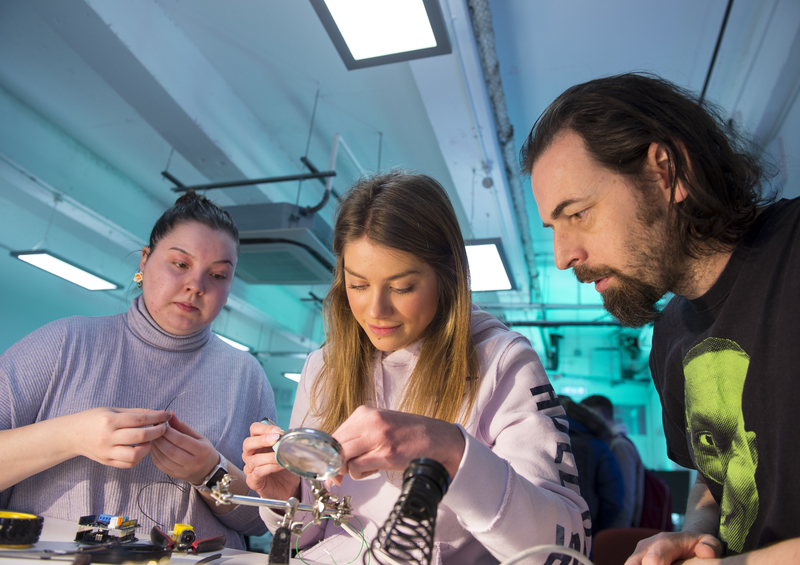 Computing students working on a project.