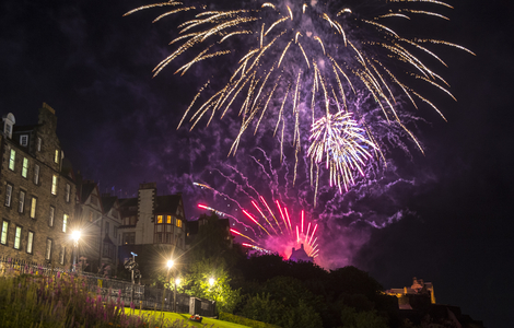 Fireworks outside the Edinburgh Castle. 