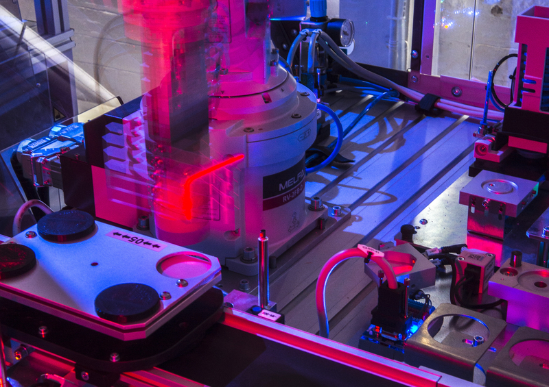 Robot arm in engineering lab.