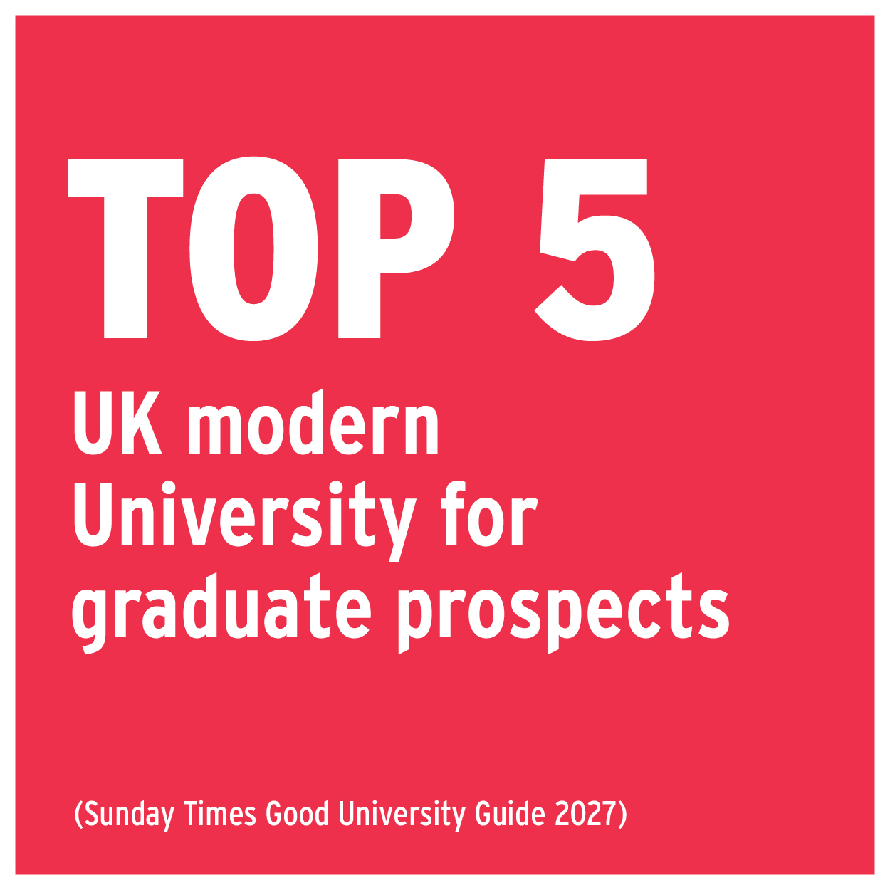 Ranked a Top 5 UK modern University for graduate prospects by The Sunday Times Good University Guide 2027. 