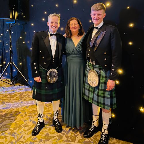 Gary Kerr, Claire Bigger and High Mackay, he three co-leads of the ENU Armed Forces Network, at the Scottish ex-forces business awards dinner.