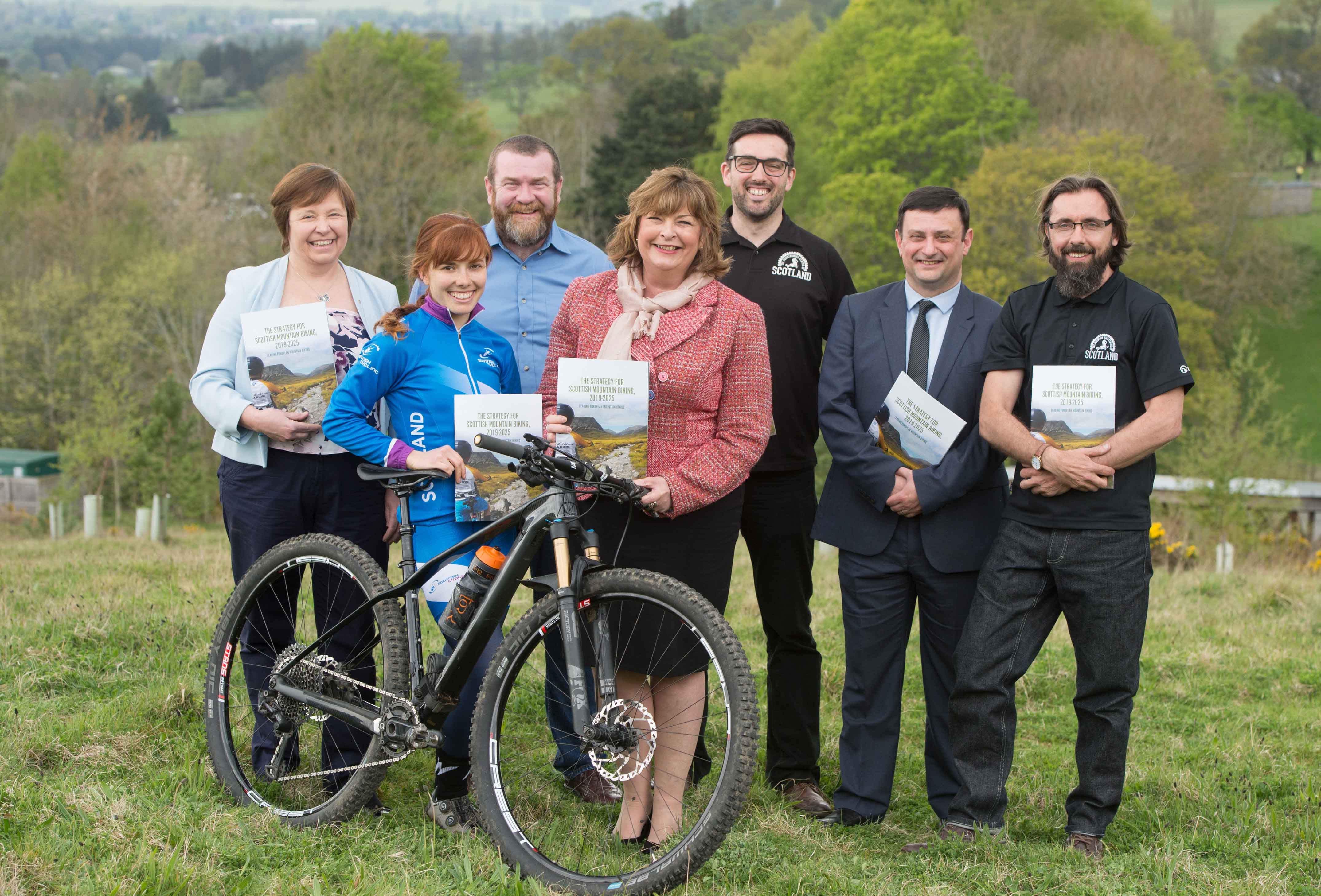 Fiona Hyslop and MTB Consortium partners at the launch of the Scottish Mountain Bike Strategy 2019